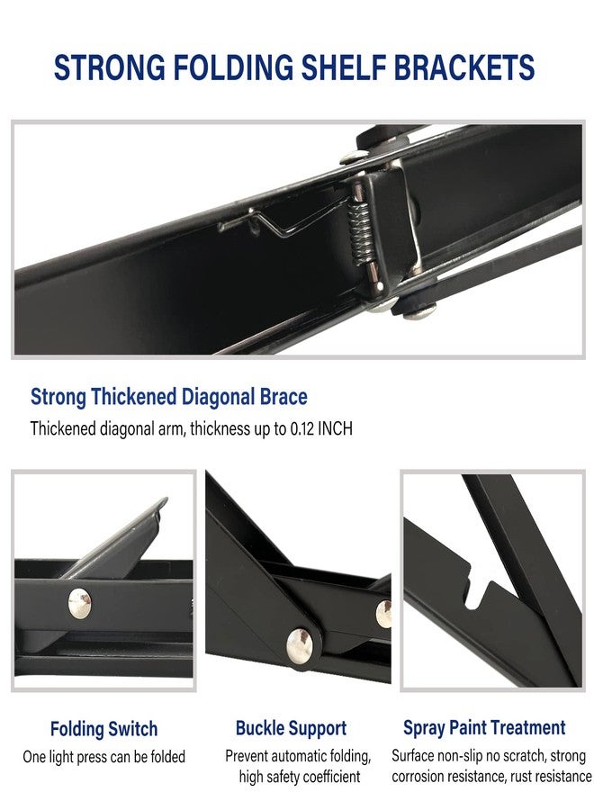Medach Folding Wall Mounted Shelf Brackets, Heavy Duty Black Metal for Bendable Table, Space Saving (8 Inch, 6 Pcs) - Image 3